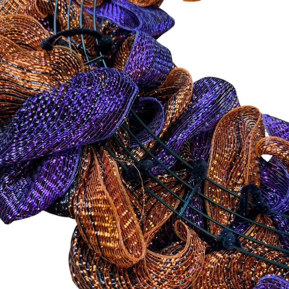 Ghost & Pumpkins Vibrant Purple & Orange Halloween Deco Mesh Wreath – 25″